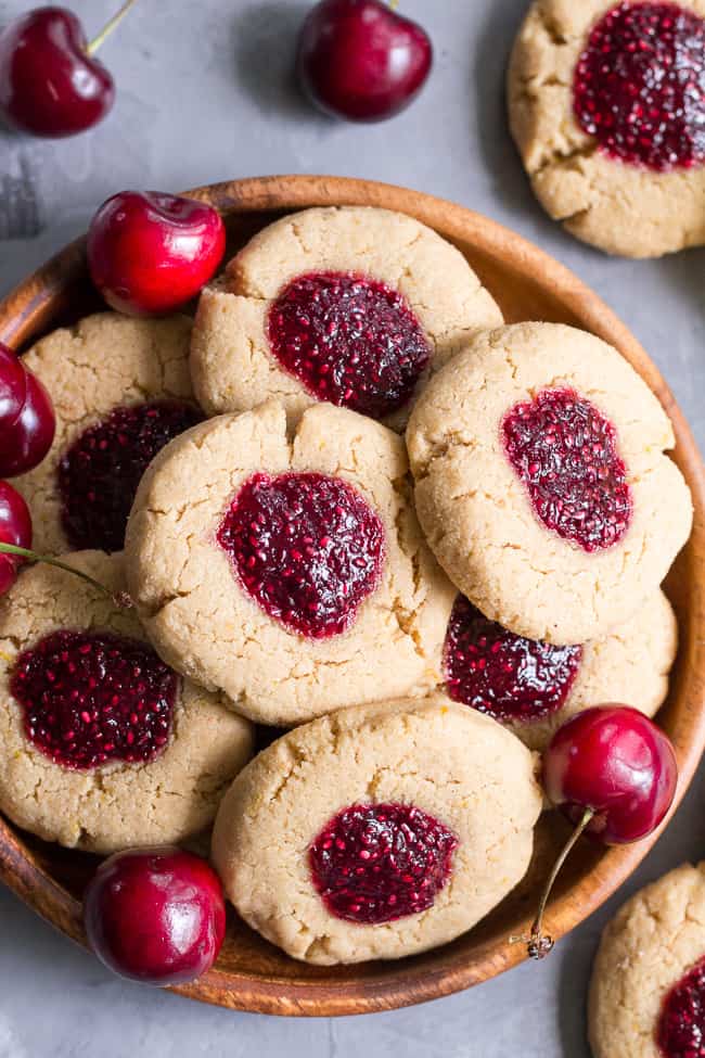 Lemon Almond Thumbprint Cookies with Cherry Chia Jam {Paleo, Vegan}
